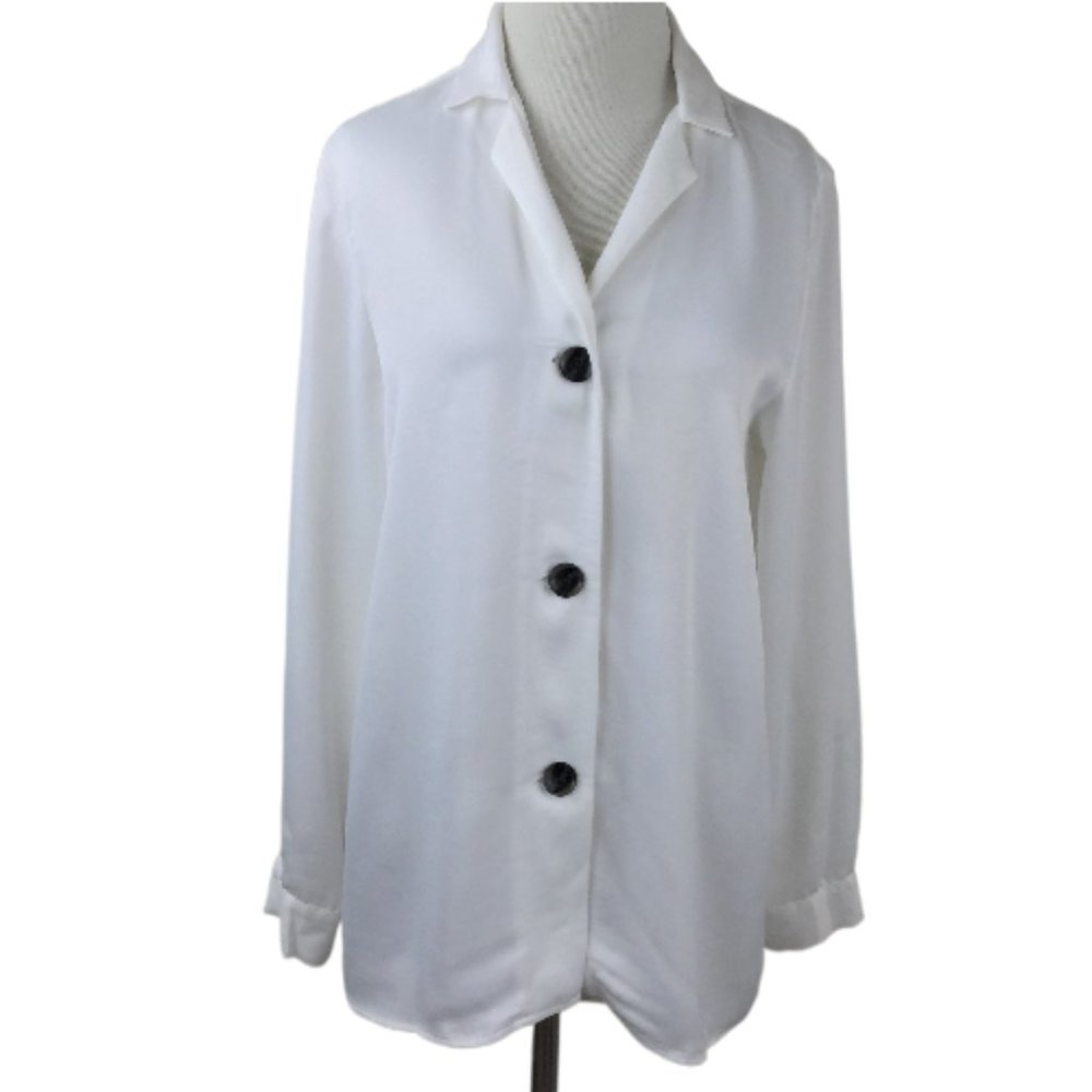 Zara Basic Silky Ivory 3-Button Shirt m